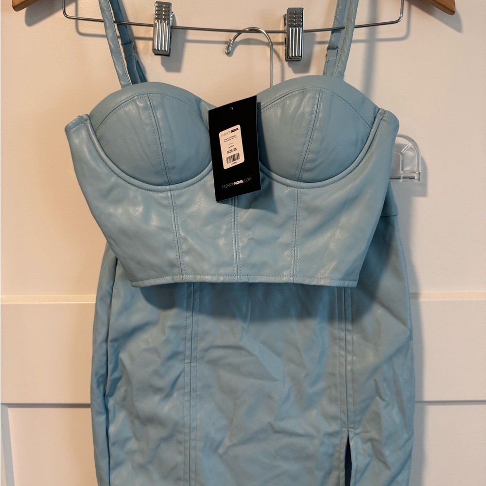 Blue Faux Leather Bustier set